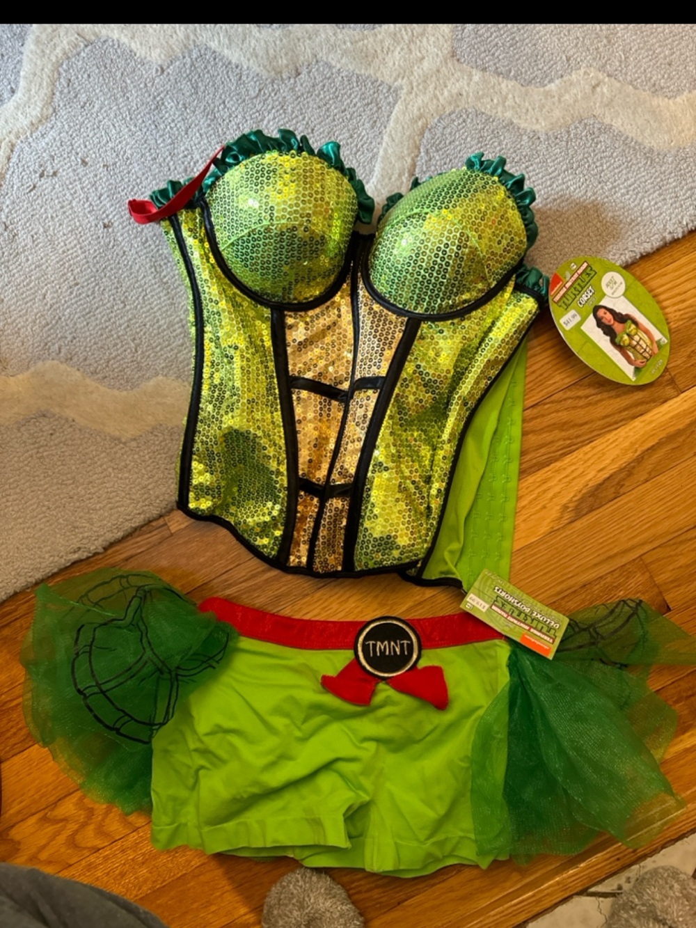 Nickelodeon TMNT Green Sequin Corset & Tutu Costume Set NWT